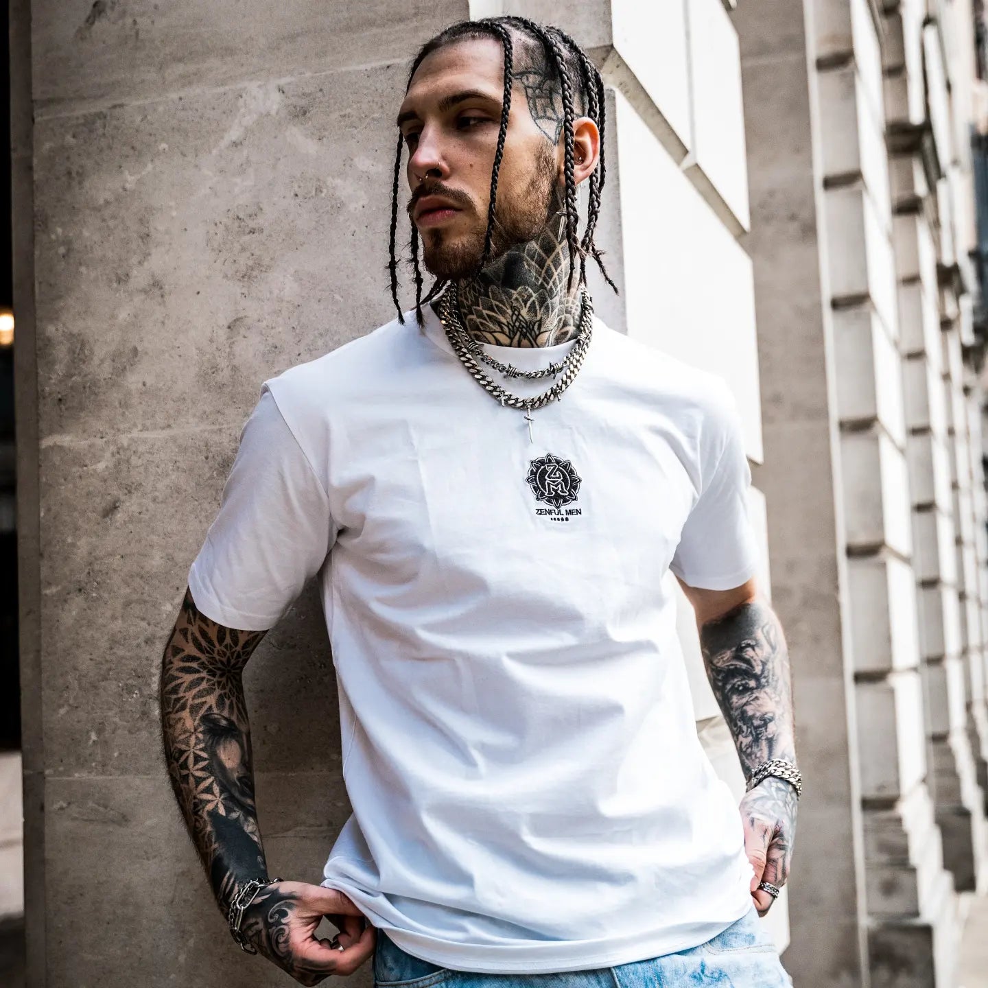 Premium White Embroidery T-Shirt Black/out Logo